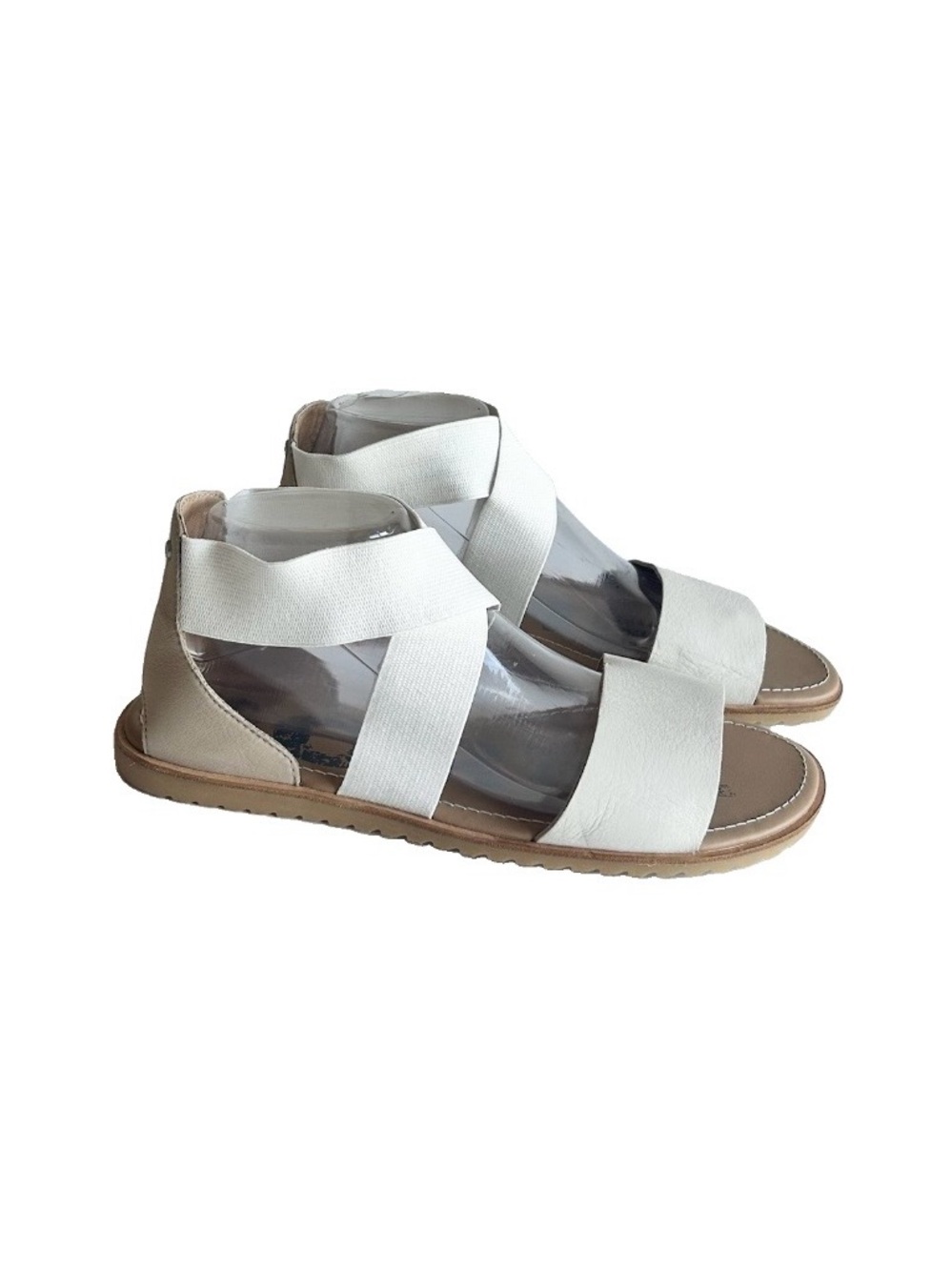 New Sorel Ivory Cream Tan Leather Elastic Straps Rubber Outsole Sandals size 10